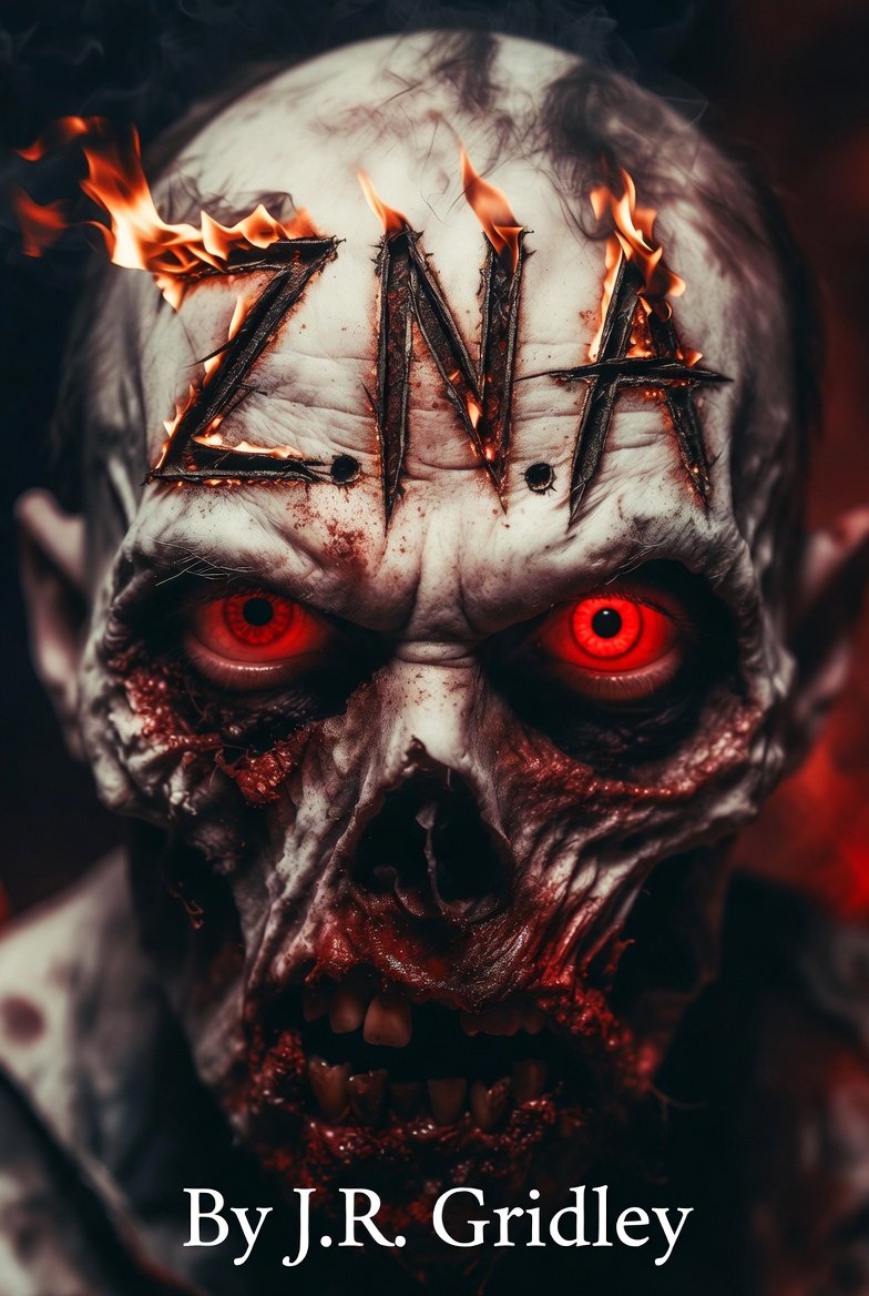 Z.N.A. cover concept: a zombie with the title burning on its forehead